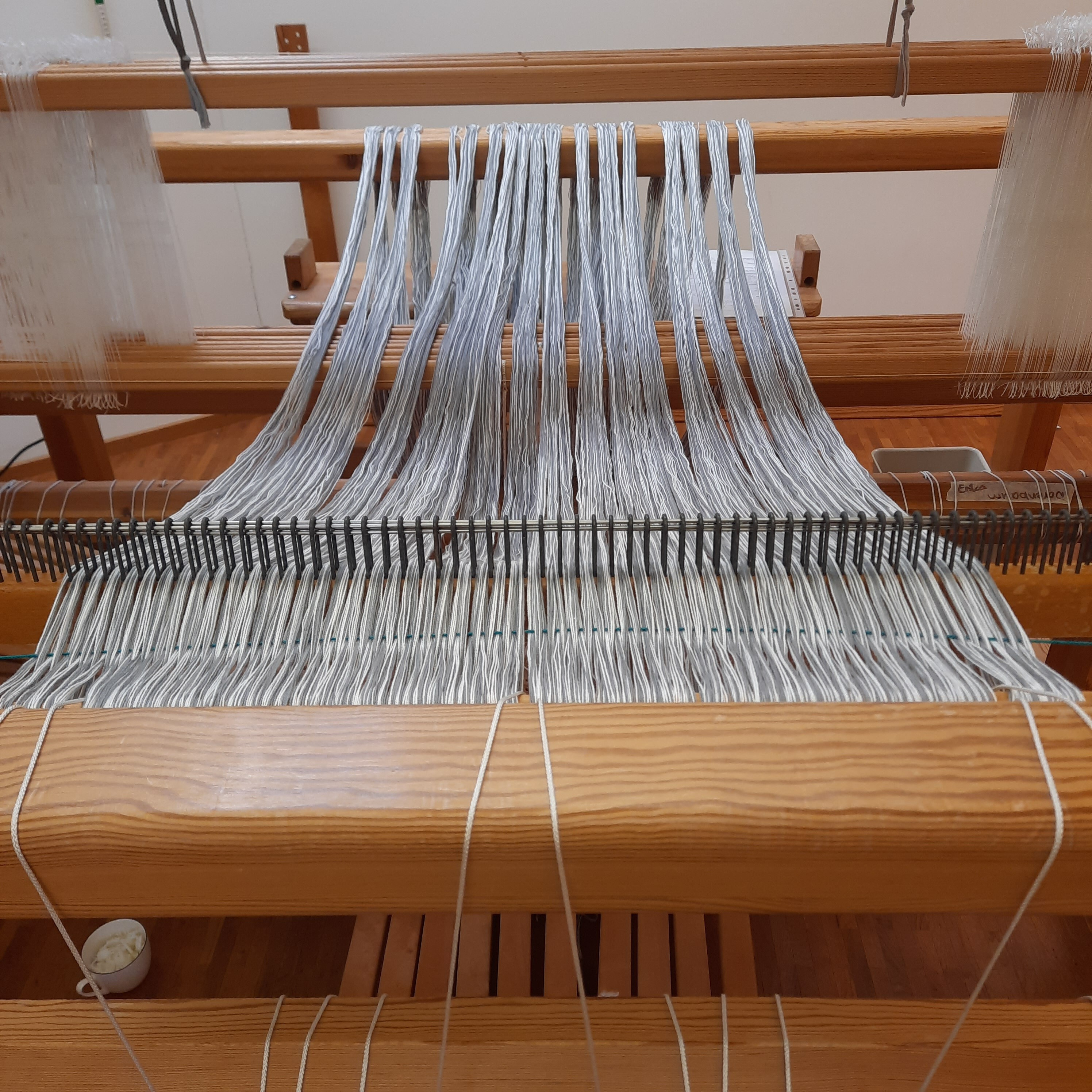 Kettreps für Tischsets oder Läufer in weiss und grau.